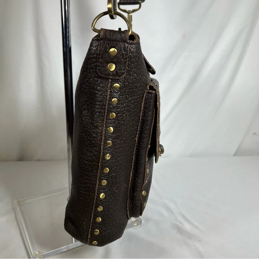 Rafe New York Distressed Pebbled Leather Studded Brown Crossbody Shoulder Bag - Picture 9 of 16